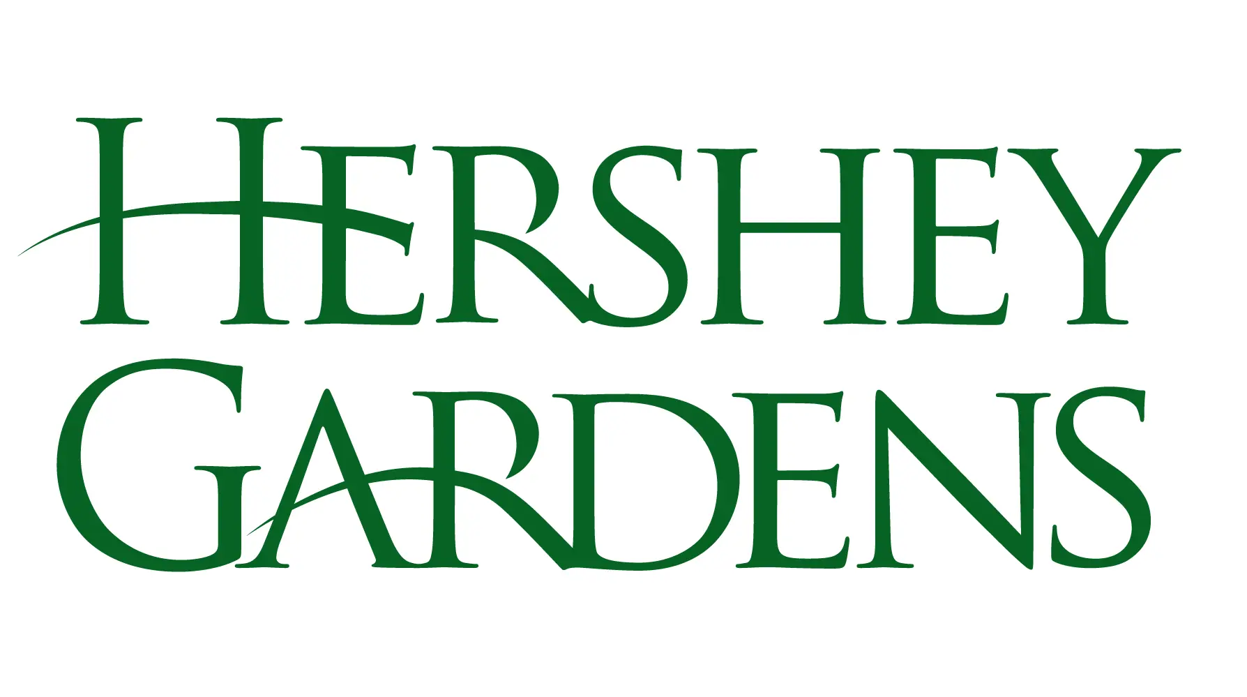 a green hershey gardens logo on a white background