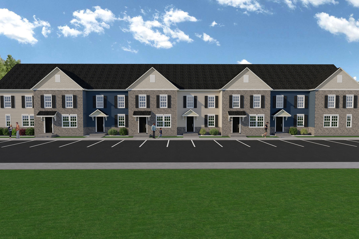a row of apartment buildings in development
